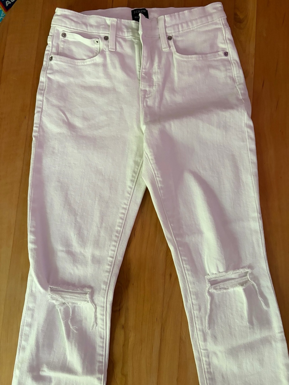 J. Crew White Boyfriend Jeans with Knee Distressing